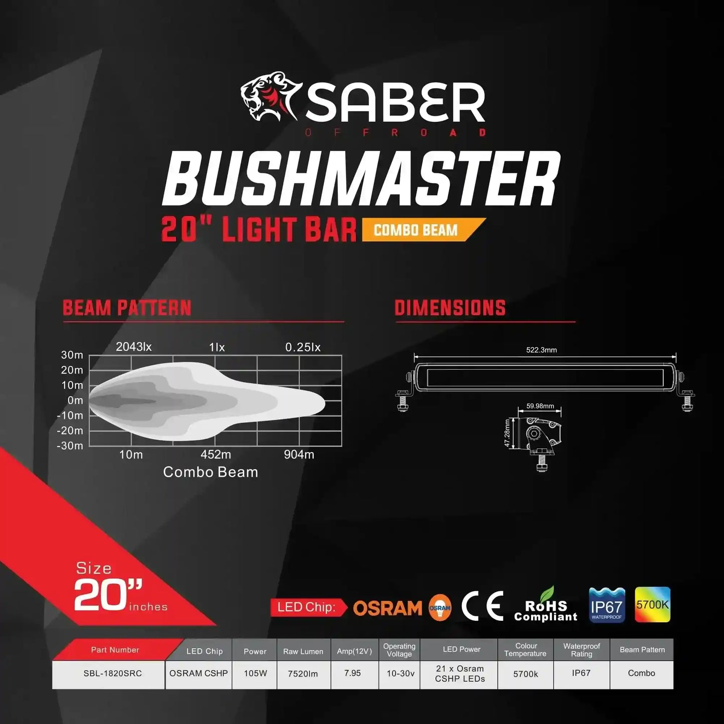 Saber Offroad 20" Light Bar - Combo Beam