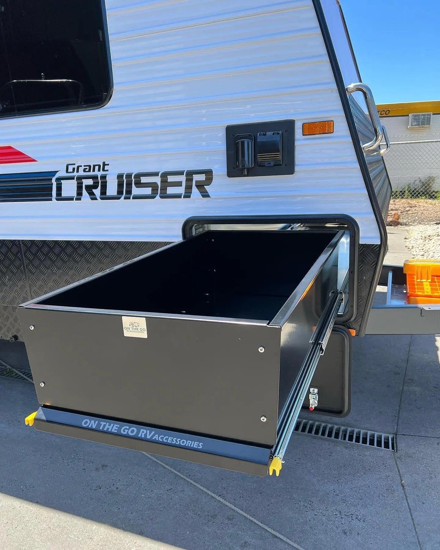 570mm wide Tunnel Boot Drawer Slide with High Sides x 1000mm Long - Everything Caravans