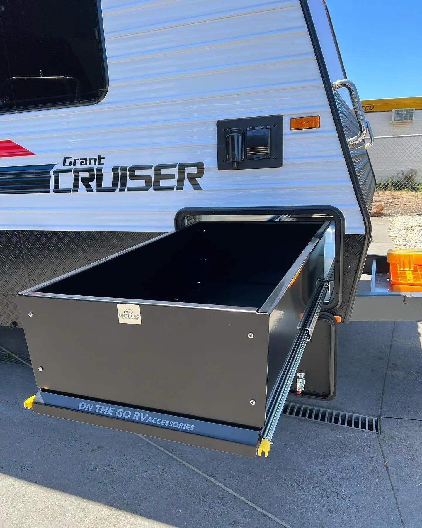 570mm wide Tunnel Boot Drawer Slide with High Sides x 1000mm Long - Everything Caravans