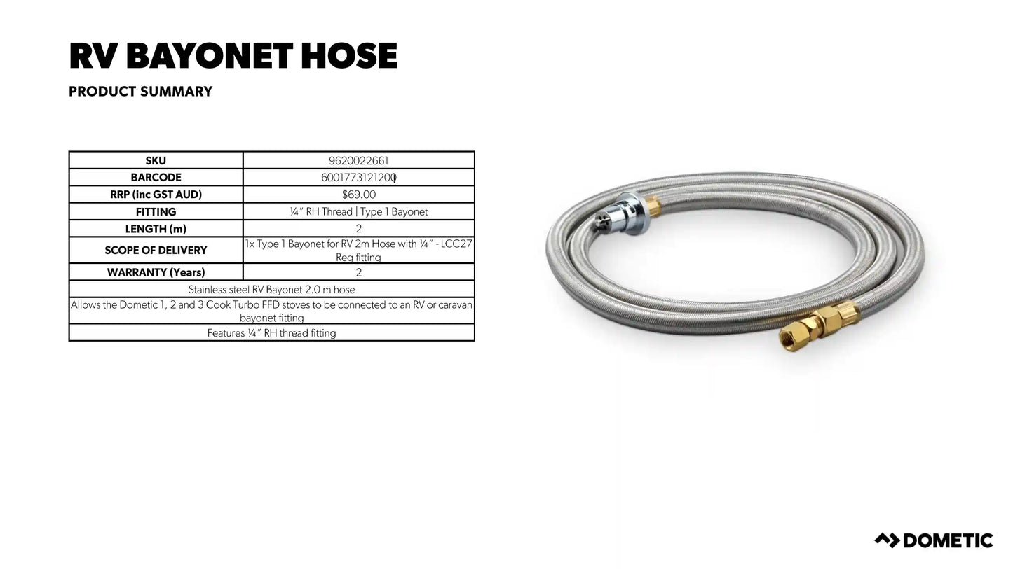 Dometic RV 2 Cooker Bayonet Hose for 9620022660