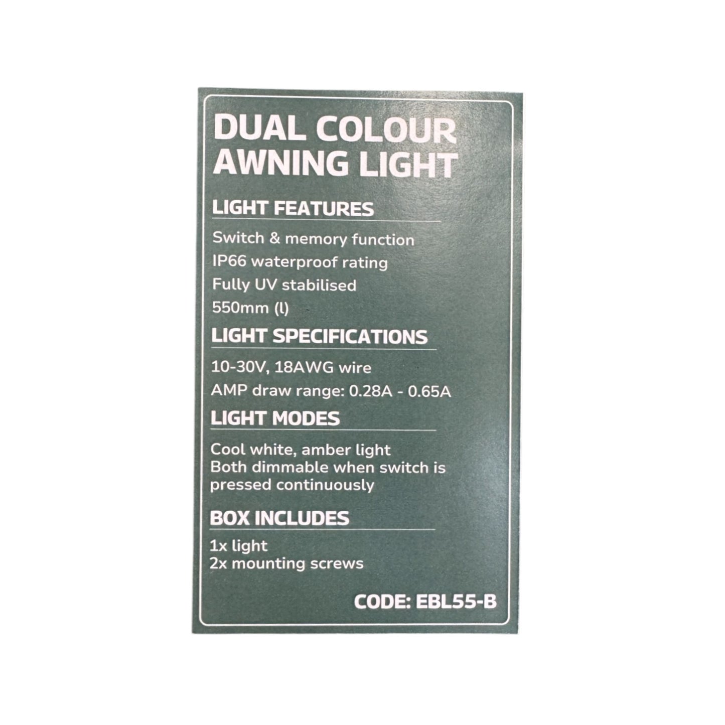 Supex Dual Colour LED Awning Light 550mm Black