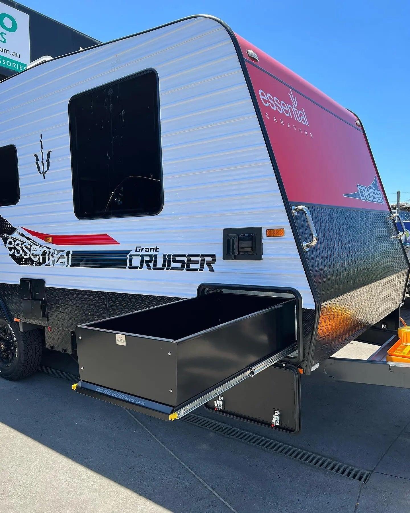 570mm wide Tunnel Boot Drawer Slide with High Sides x 1200mm Long - Everything Caravans