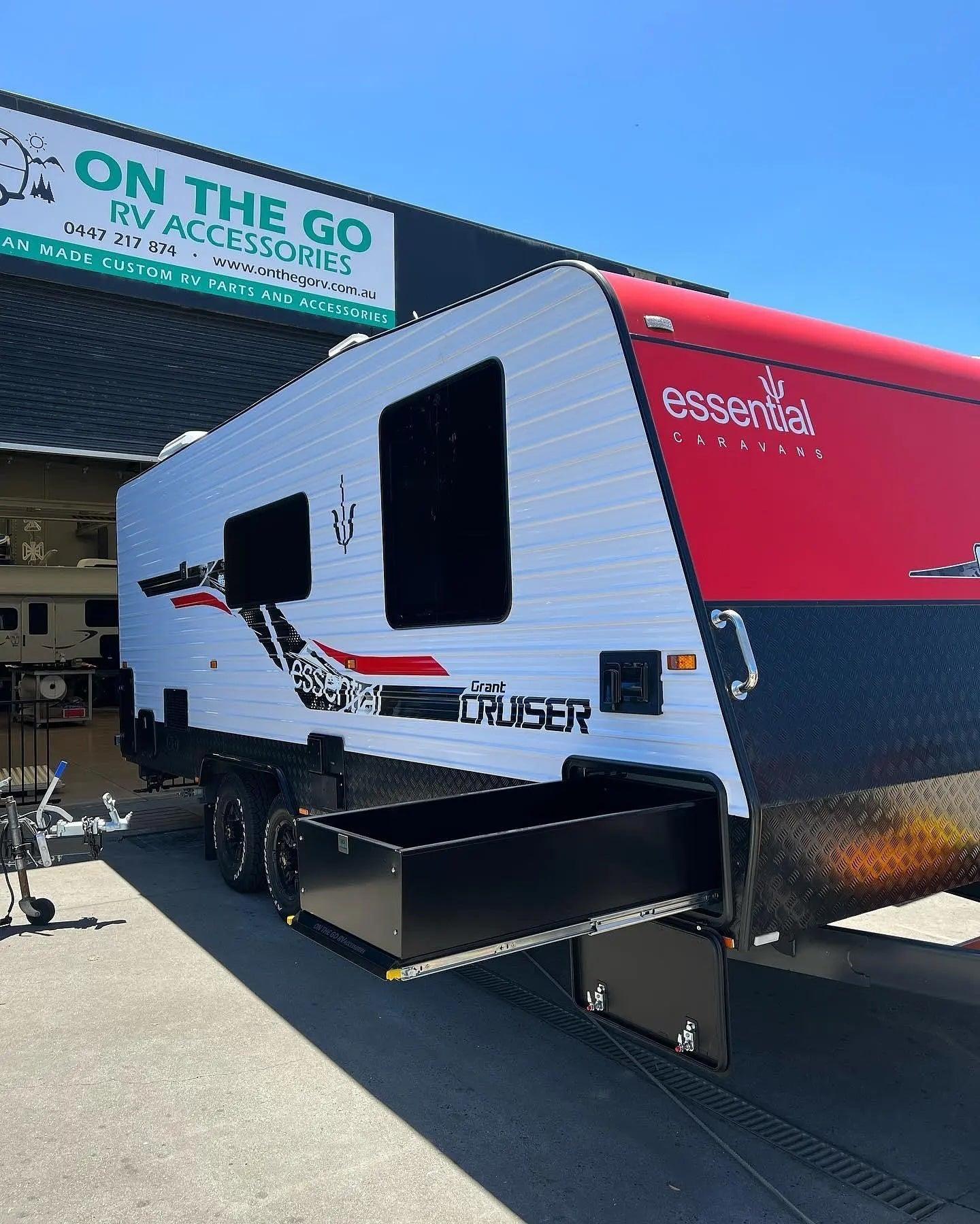 560mm wide Tunnel Boot Drawer Slide with High Sides x 1200mm Long - Everything Caravans