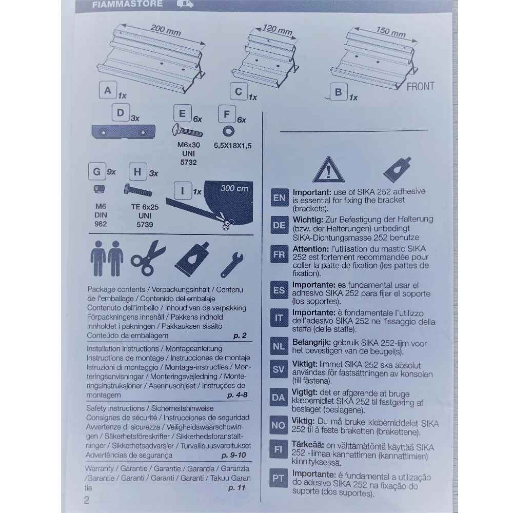 Fiamma F80 F65 Awning Fixing Kit for Ducato 2006