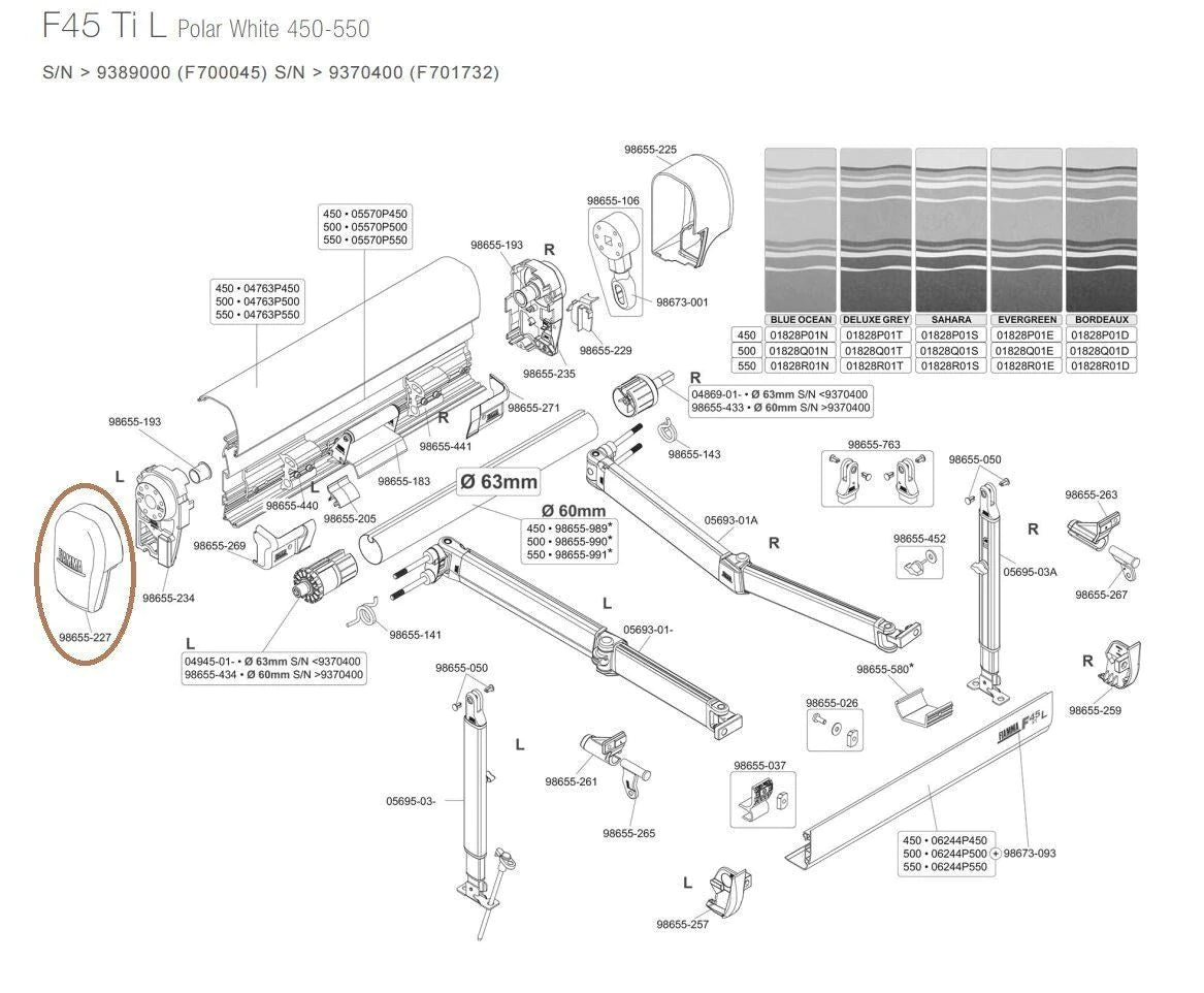 Fiamma F45 Til Left End Cap. 98655-227