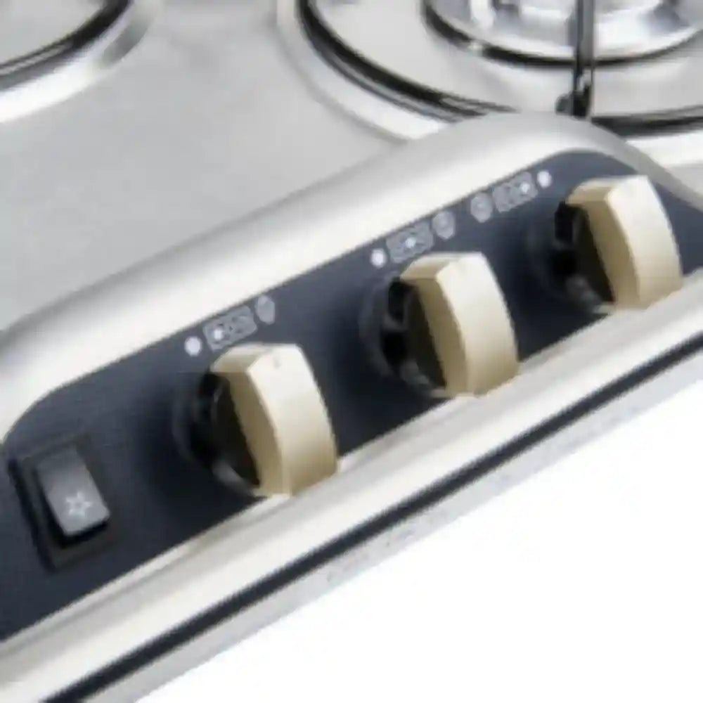 Dometic PI8023 three burner gas stove with safety glass lid for RV Cooking