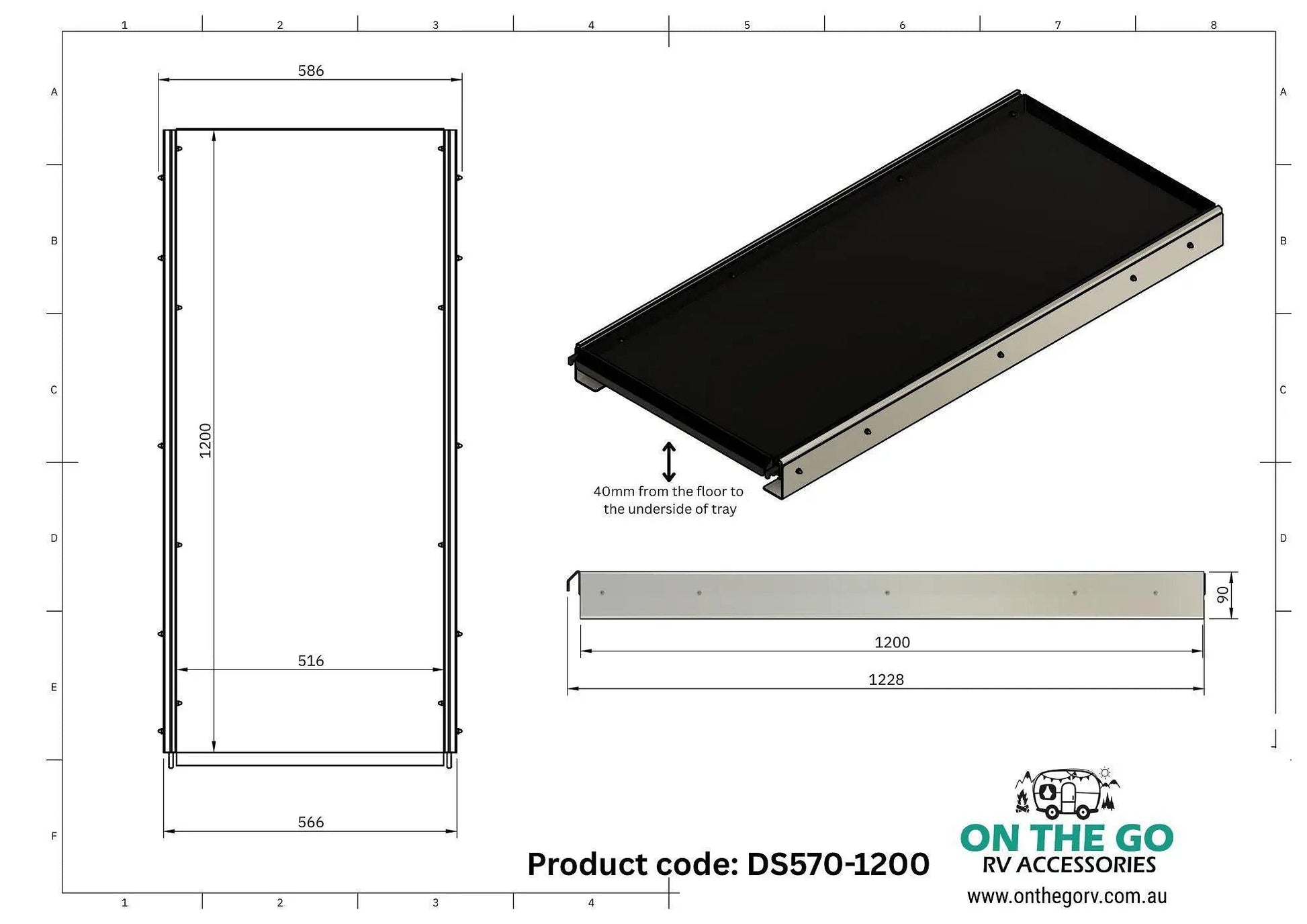 570mm wide Tunnel Boot Drawer Slide x 1200mm Long - Everything Caravans