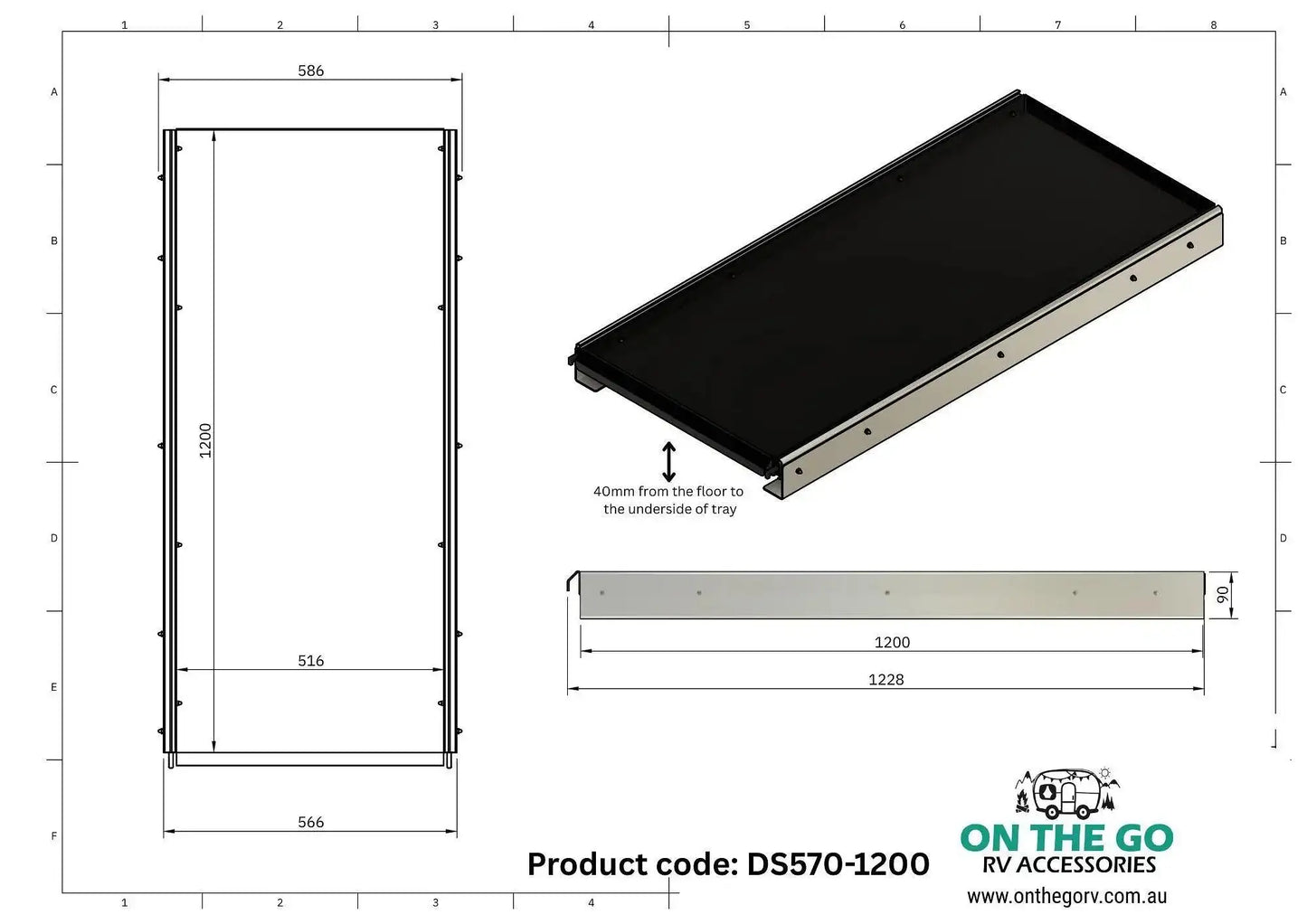 570mm wide Tunnel Boot Drawer Slide x 1200mm Long - Everything Caravans