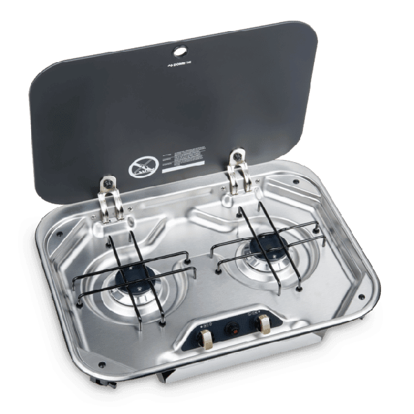 Dometic 2 Burner Cooktop Flush Mount Glass Lid and Piezo 480x370mm PI8022 - Everything Caravans