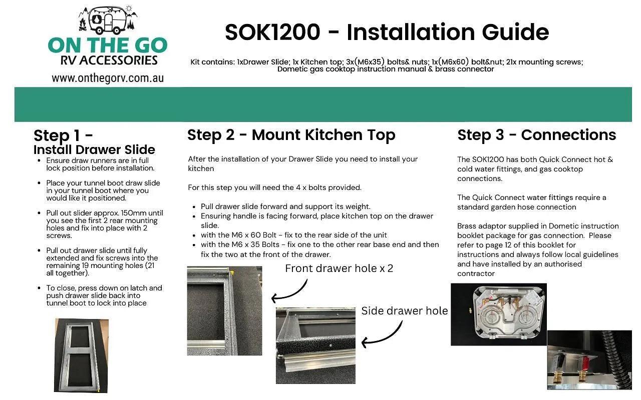 570mm wide Tunnel Boot Draw Slide with Kitchen x 1200mm Long - Everything Caravans