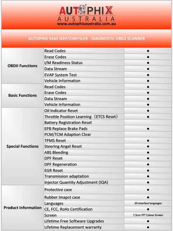 Autophix Outback 9160 suitable for Jeep - Everything Caravans