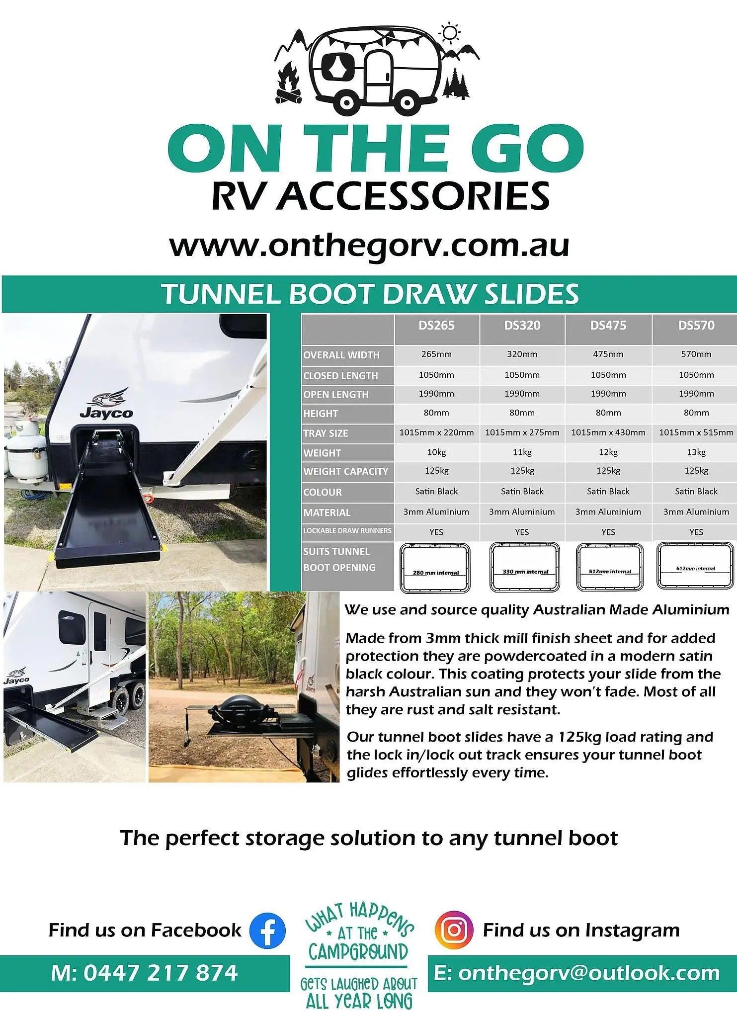 265mm wide Tunnel Boot Draw Slide x 1000mm - Everything Caravans
