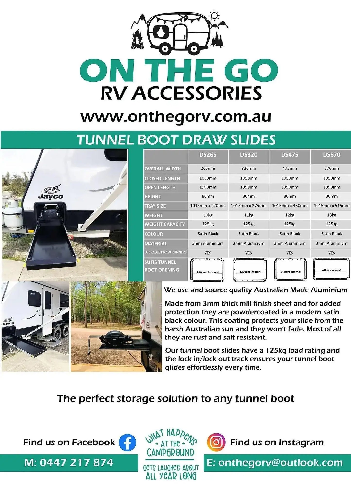 265mm wide Tunnel Boot Draw Slide x 1000mm - Everything Caravans