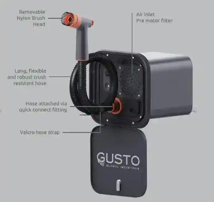 Gusto External Air Blown Cleaner Hose and Brush Black - Everything Caravans