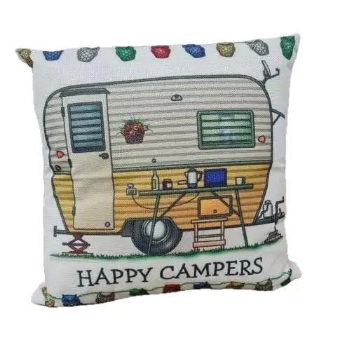 Happy Campers Pillow Cushion - Caravan - Everything Caravans