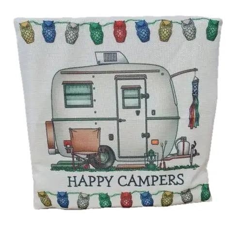 Happy Campers Pillow Cushion - Caravan Style B - Everything Caravans