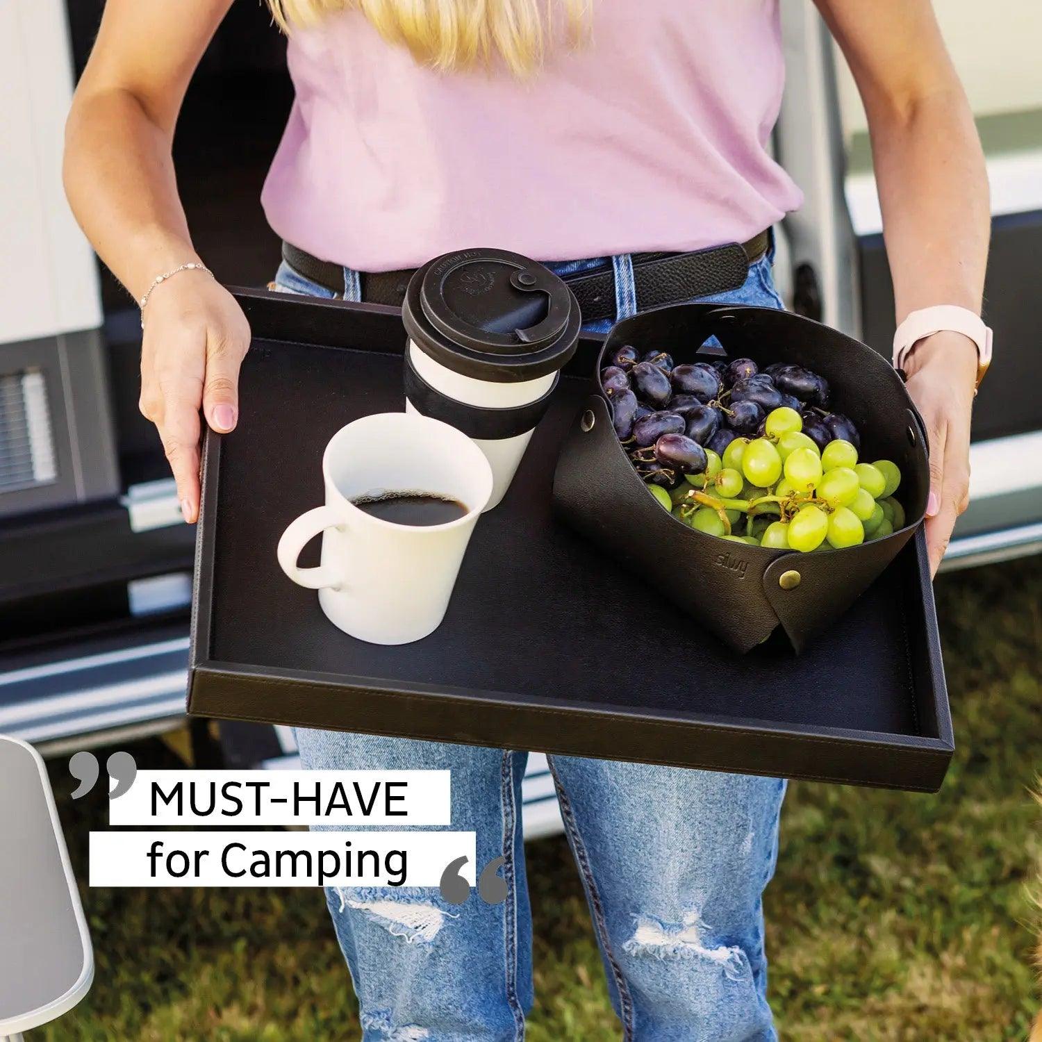 Metal Tray in leather look BLACK By Silwy - Everything Caravans