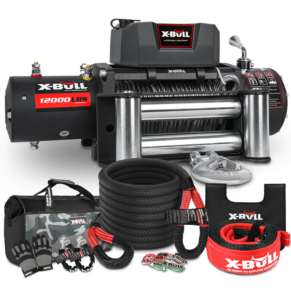 Recovery Kit with Winch Kinetic Recovery Rope 12000LBS Electric Winch