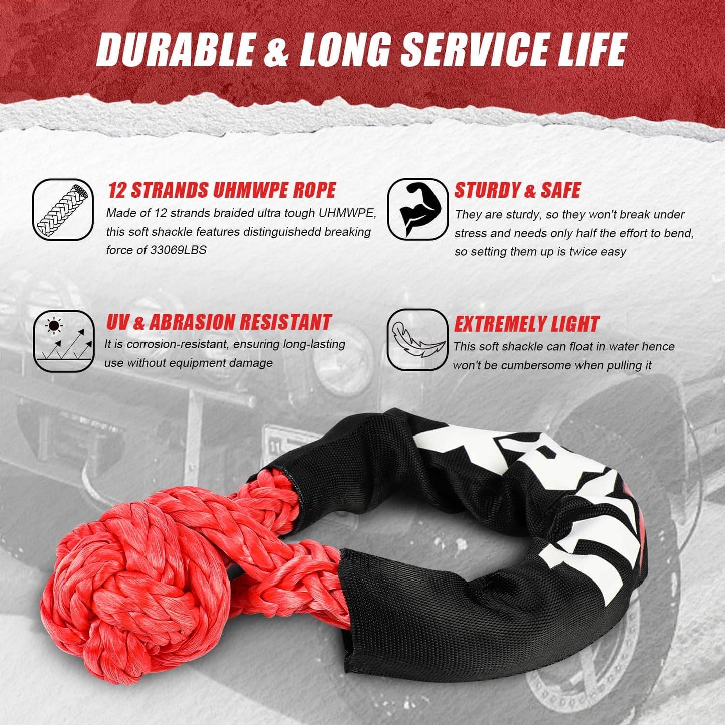Recovery Kit with Winch Kinetic Recovery Rope 12000LBS Electric Winch