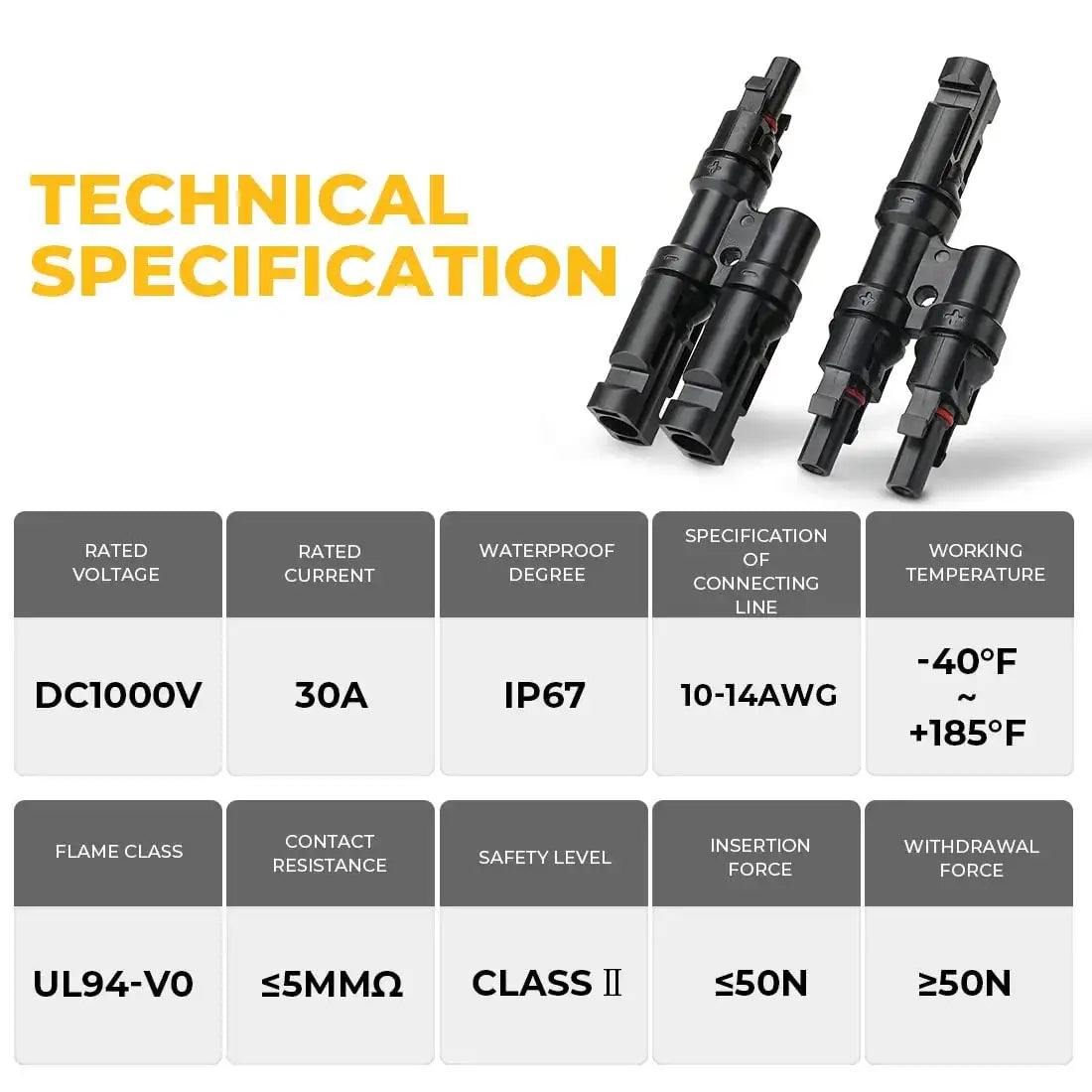 Solar Panel Connector T Branch Cable Connectors - 1 pair