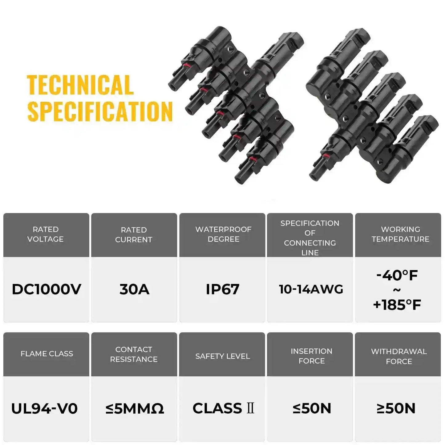 Solar Panel Connector 1 To 5 branch Waterproof Cable Connectors - 1 pair