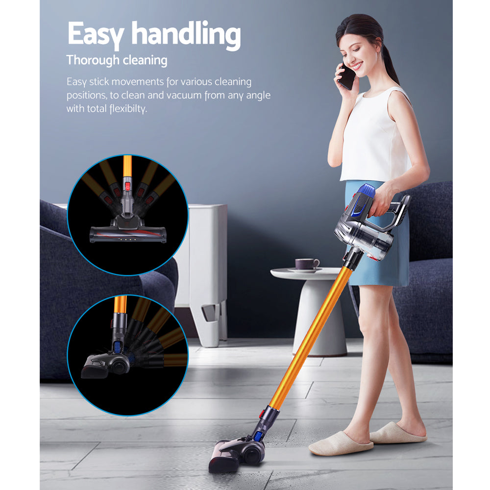 Devanti Handheld Vacuum Cleaner Cordless Stick Handstick Car Vac Bagless 2-Speed Led Headlight Gold