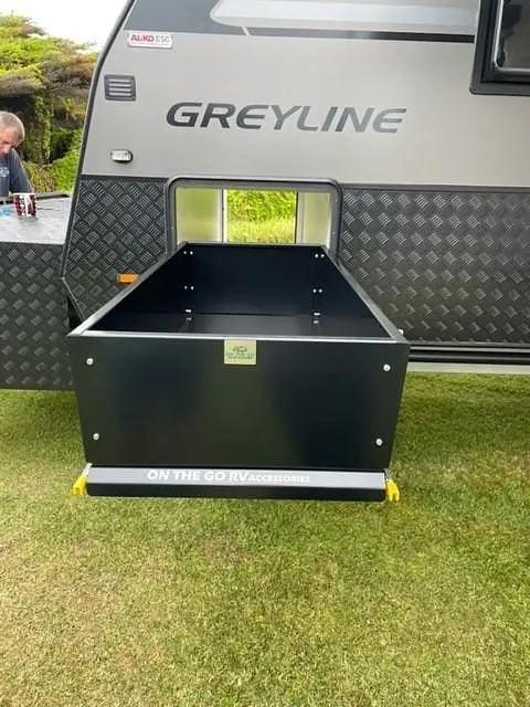 560mm wide Tunnel Boot Draw Slide with High Sides x 1000mm for Jayco CrossTrack - Everything Caravans