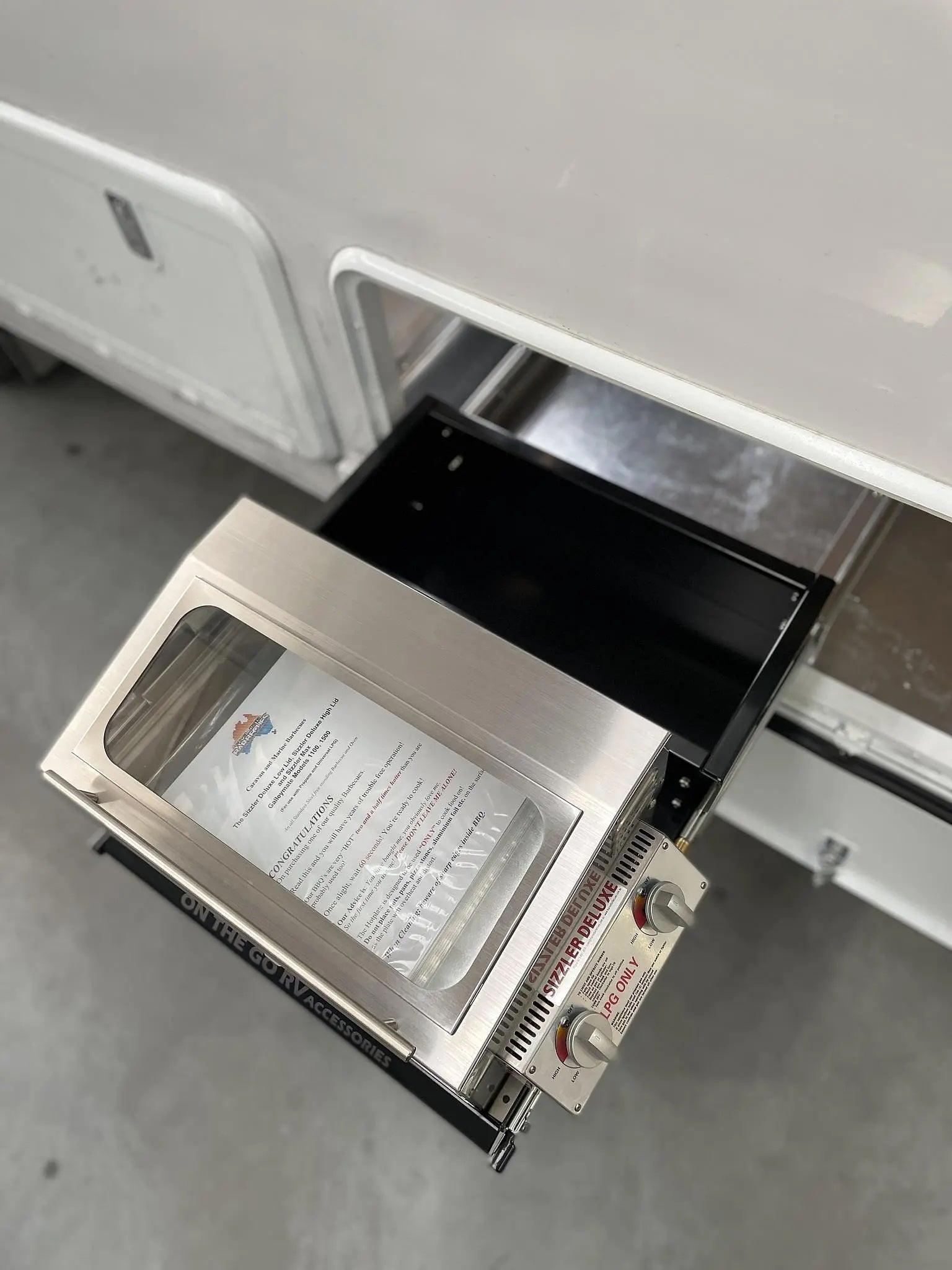 BBQ Slide Combo 570mm wide Vicki Tunnel Boot Draw Slide ideal for Motorhome - Everything Caravans