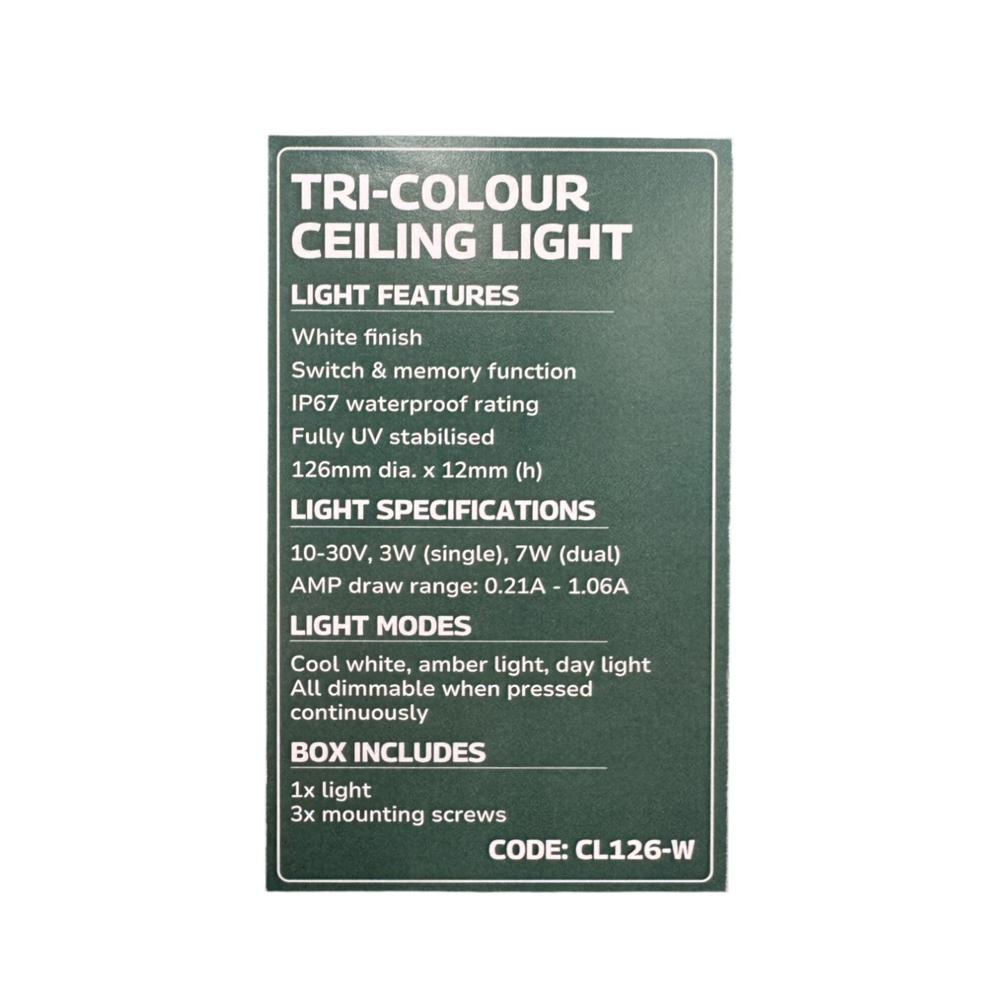 Supex Tri-Colour LED Ceiling Light 126mm in White
