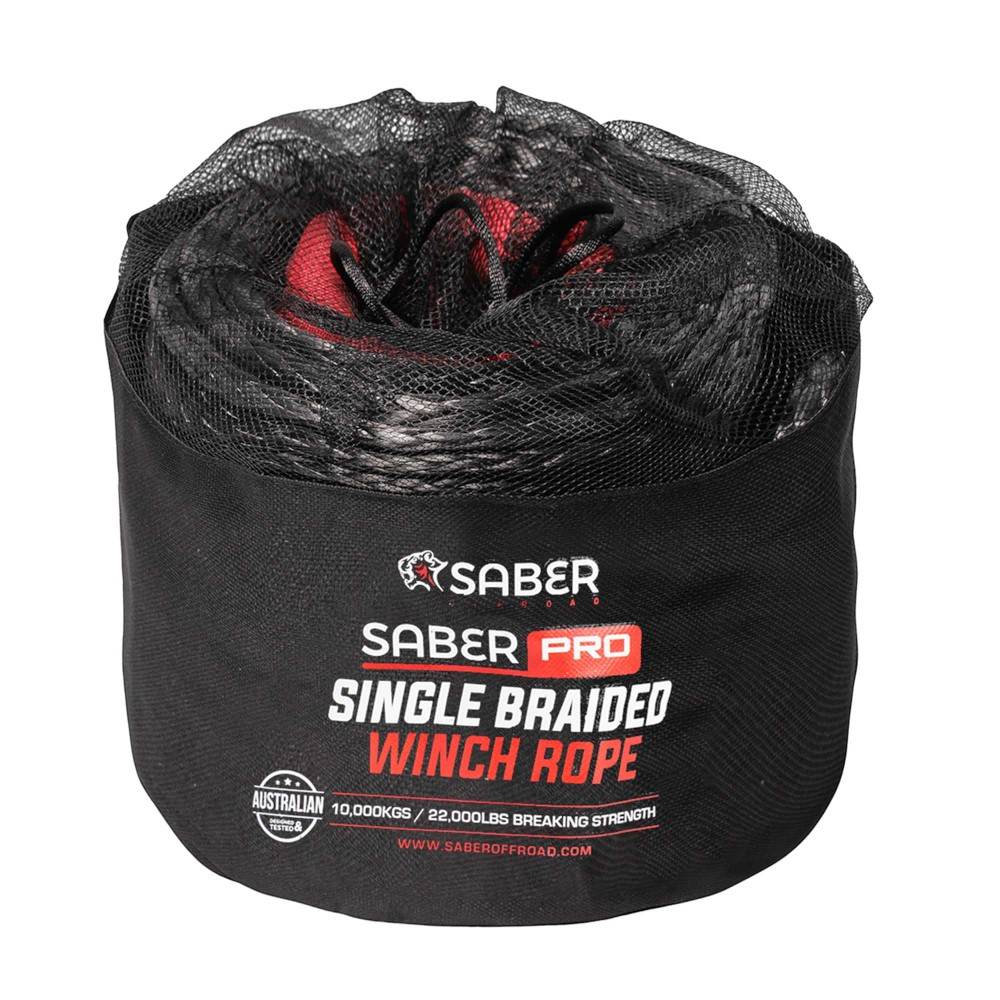 10mm SaberPro Black Single Braided Winch Rope 30M 9,500KG SBR-30WR-SBLK