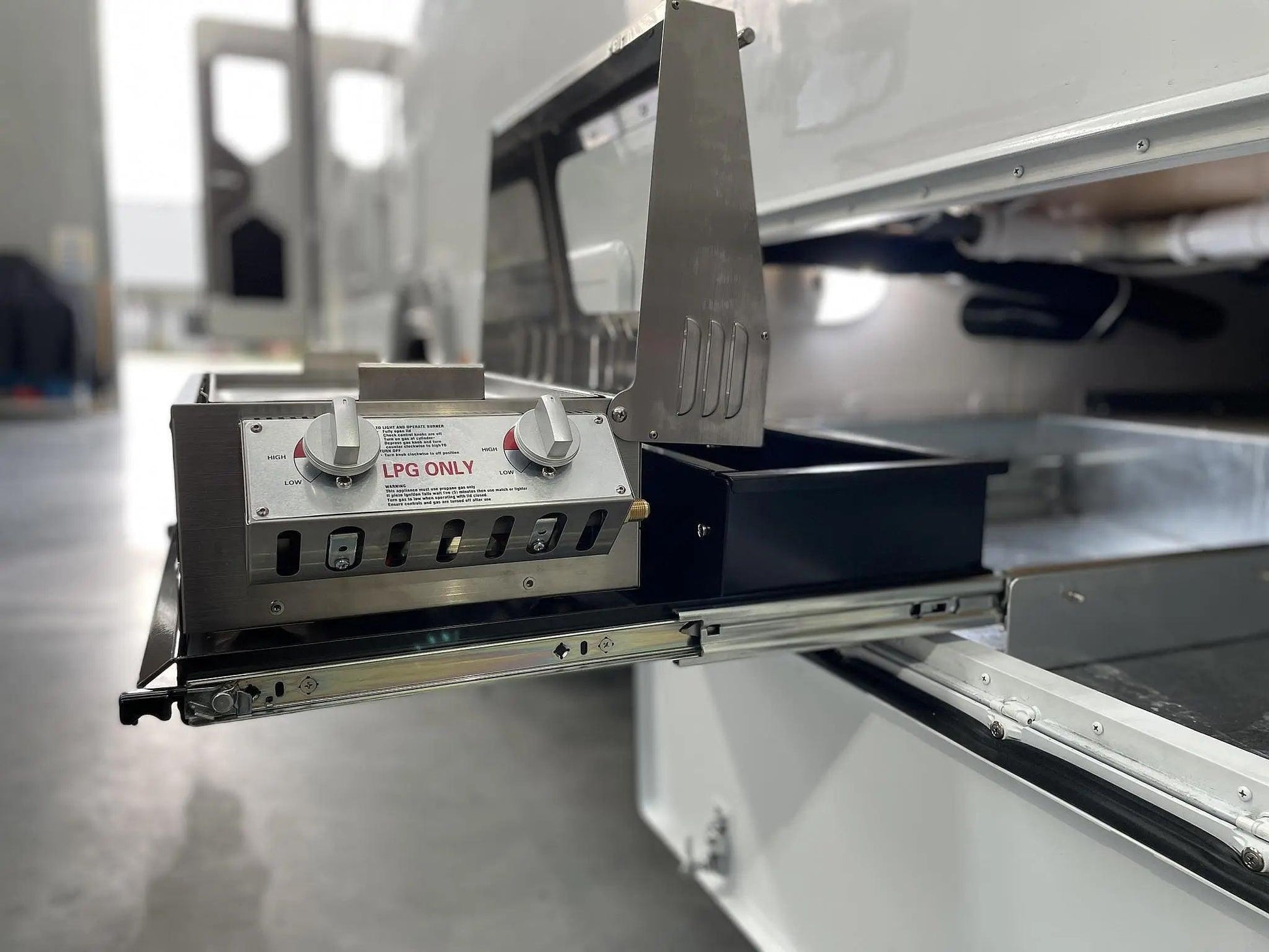 BBQ Slide Combo 570mm wide Vicki Tunnel Boot Draw Slide ideal for Motorhome - Everything Caravans