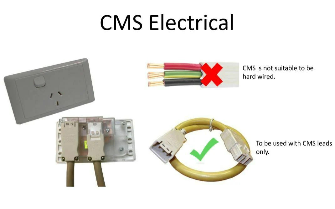 CMS 15amp Single 15A Autoswitch inlet Black with RCD Switch IP44 Jilcbblk