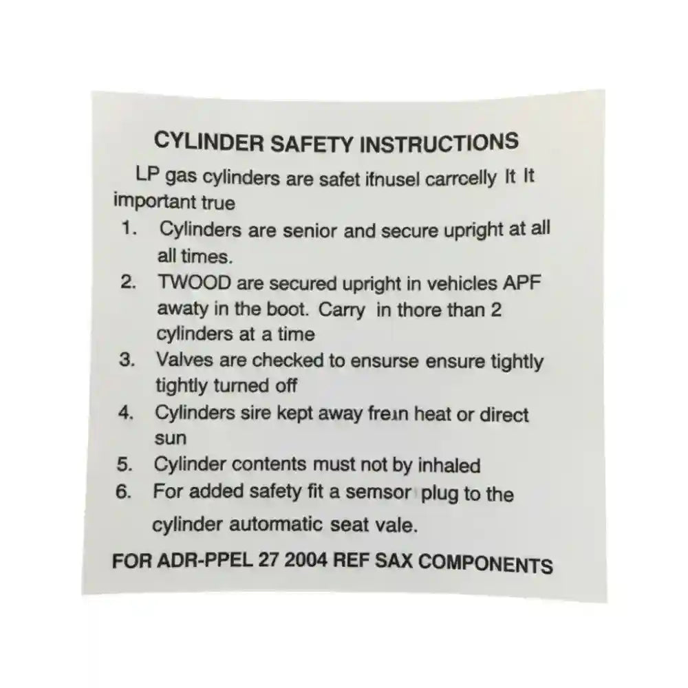 Gas Cylinder Safety instruction Sticker