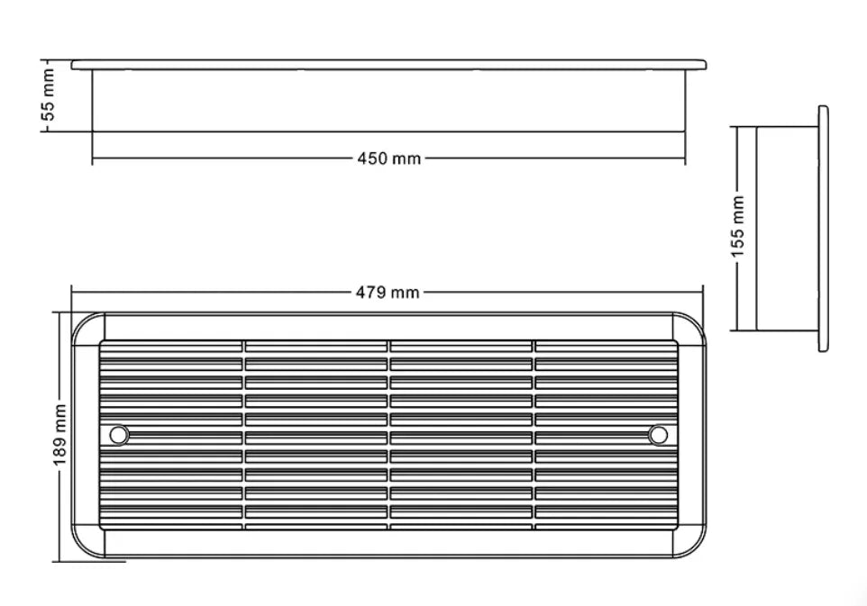 12V Caravan Fridge Vent with Triple Fans Black 480mm