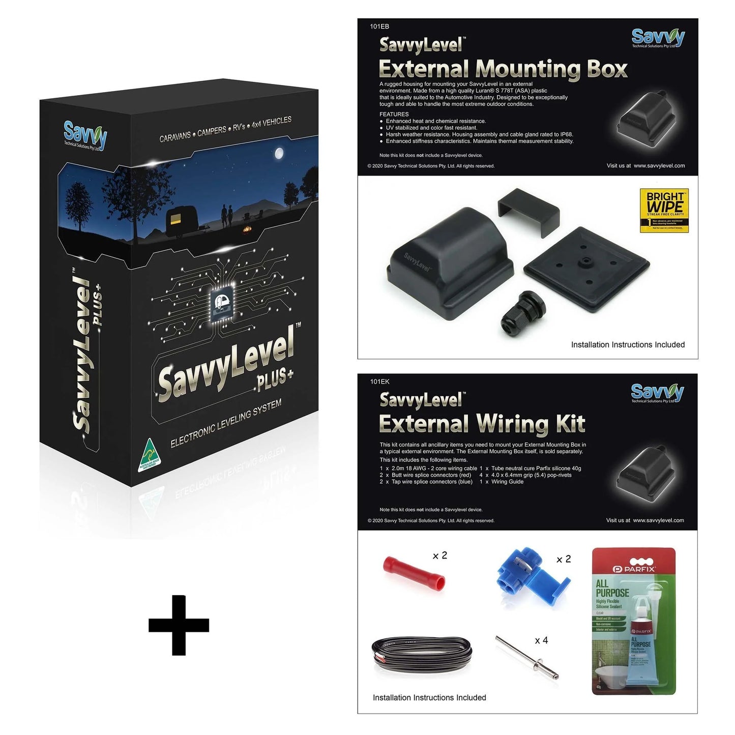 Savvylevel for Leveling Solution for Caravan Motorhomes and Vehicles Unit + External Wiring Kit + Mount Box