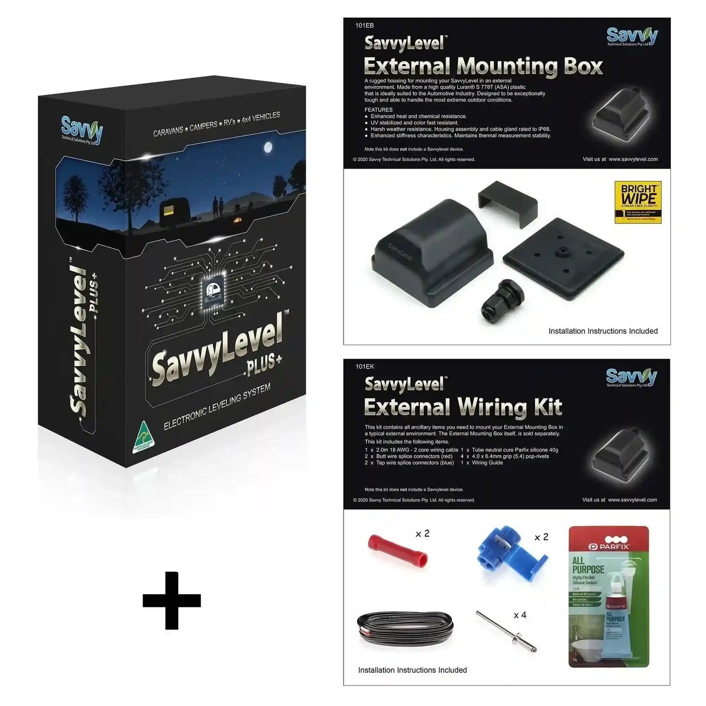Savvylevel for Leveling Solution for Caravan Motorhomes and Vehicles Unit + External Wiring Kit + Mount Box