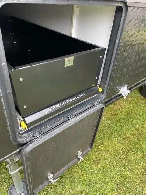 560mm wide Tunnel Boot Draw Slide with High Sides x 1000mm for Jayco CrossTrack - Everything Caravans