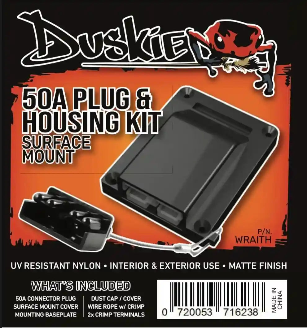 Duskie 50A Anderson Style Kit with Cover Base Plug and Dust Cap - Black