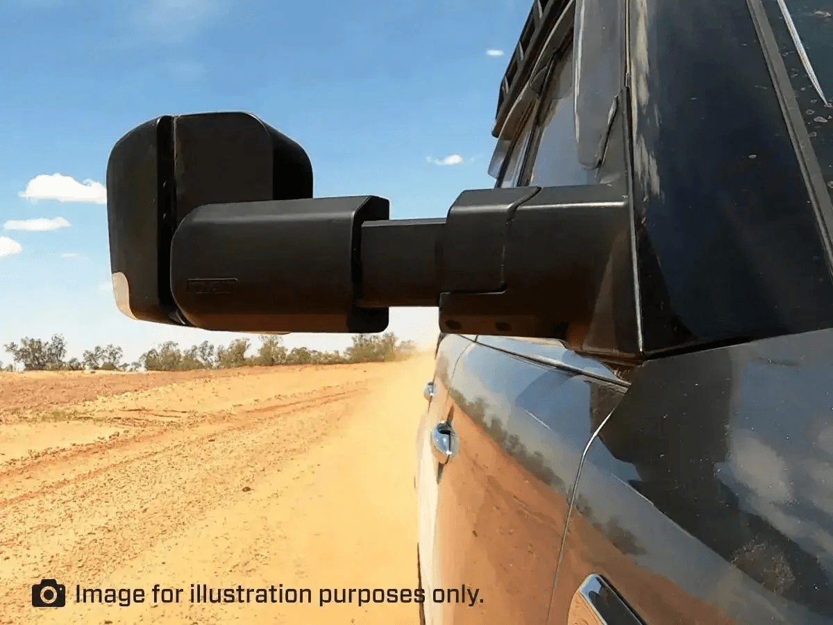 MSA Towing Mirror compatible with Toyota Land Cruiser 70-79 Series Black - Manual - Everything Caravans