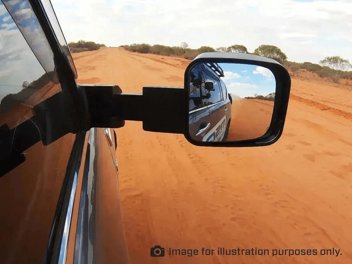 MSA Towing Mirror compatible with Toyota Land Cruiser 70-79 Series Black - Manual - Everything Caravans