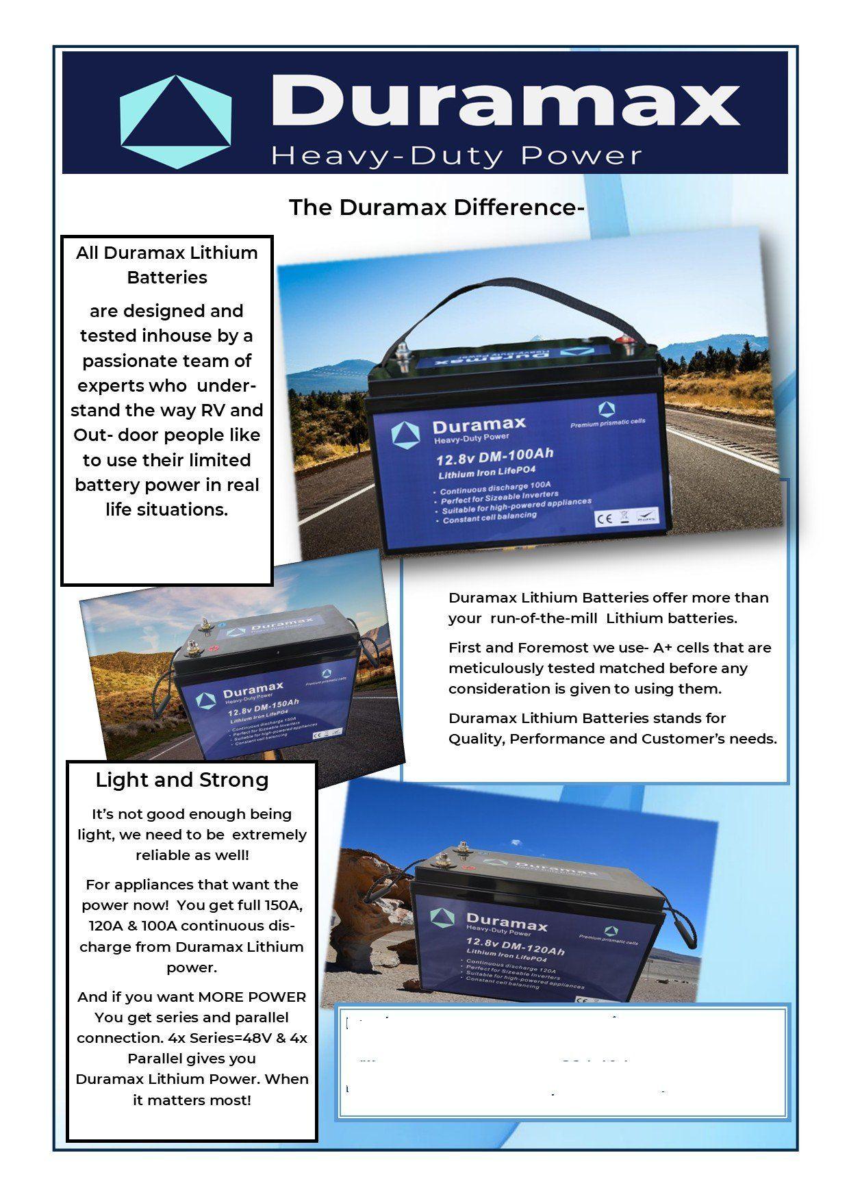 100amp Duramax Lithium Battery with Built-in Battery Monitor - Active Bms - Everything Caravans