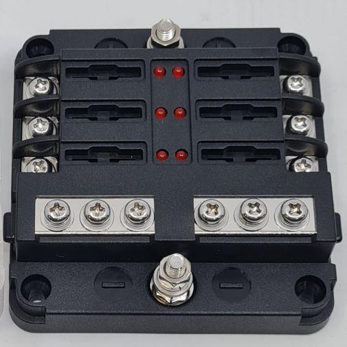 6 Way Fuse Box with Blown Fuse Led and Negative Busbar - Everything Caravans