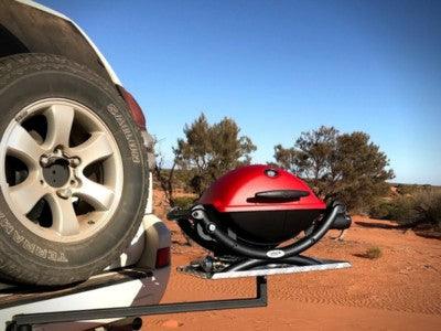 BBQArm Kit Black 850mm Arm Silver Regular Size Tray for Weber Baby Q or Similar - Everything Caravans