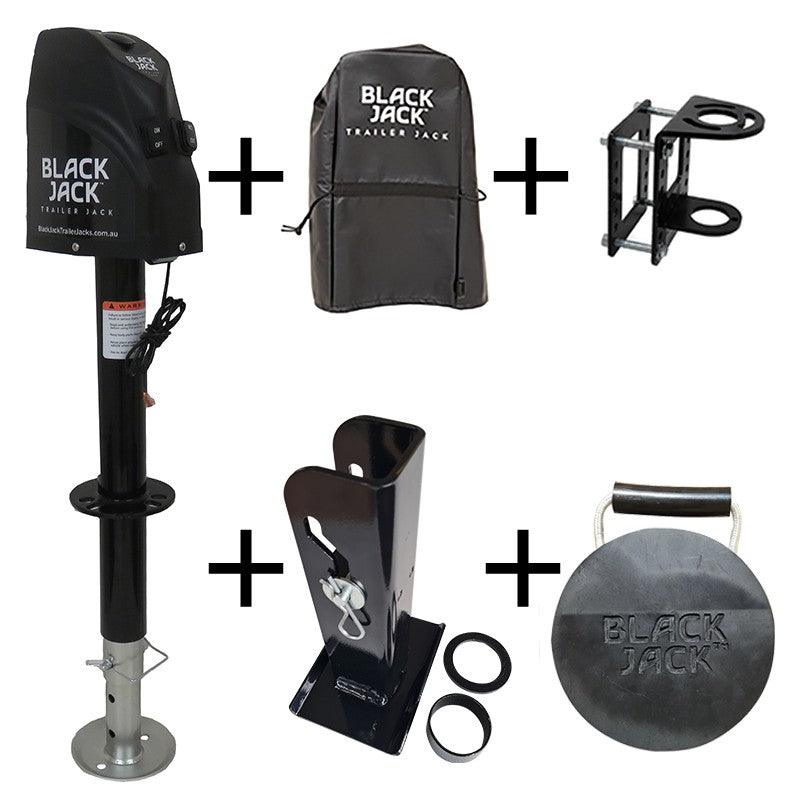 Black Jack Trailer Jack with Clamp Electric Powered Jockey Lift with Folding Foot - Everything Caravans