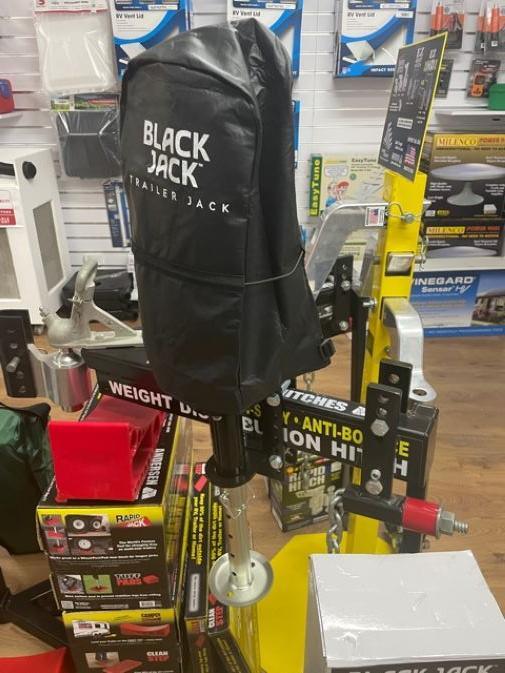 Black Jack Trailer Jack with Clamp Electric Powered Jockey Lift with Folding Foot - Everything Caravans