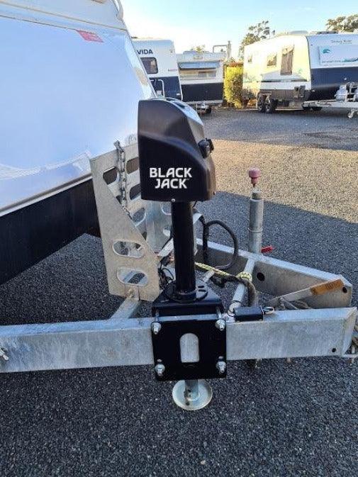 Black Jack Trailer Jack with Clamp Electric Powered Jockey Lift with Folding Foot - Everything Caravans