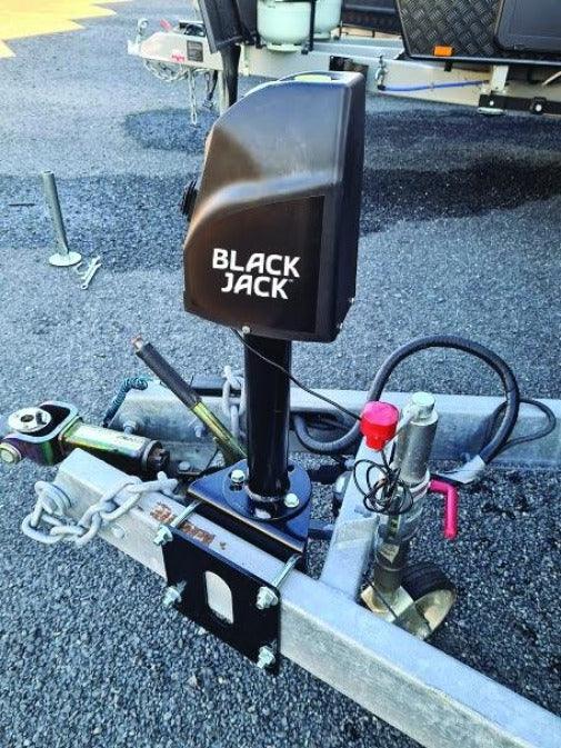 Black Jack Trailer Jack with Clamp Electric Powered Jockey Lift with Folding Foot - Everything Caravans