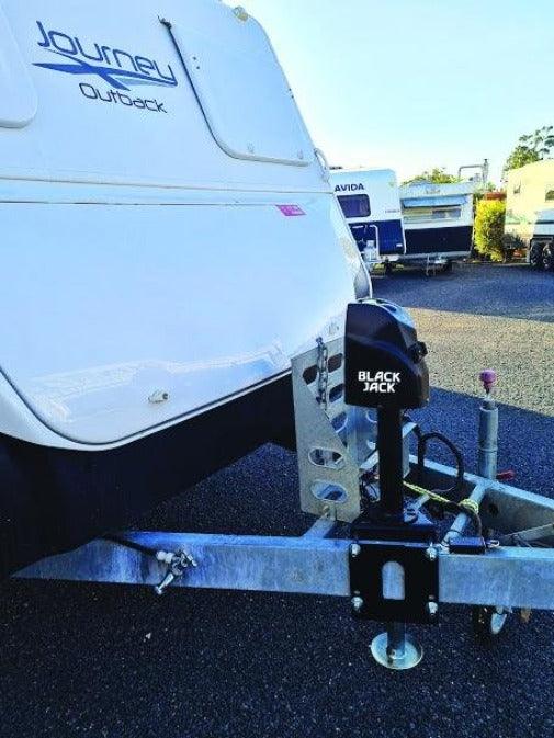 Black Jack Trailer Jack with Clamp Electric Powered Jockey Lift with Folding Foot - Everything Caravans