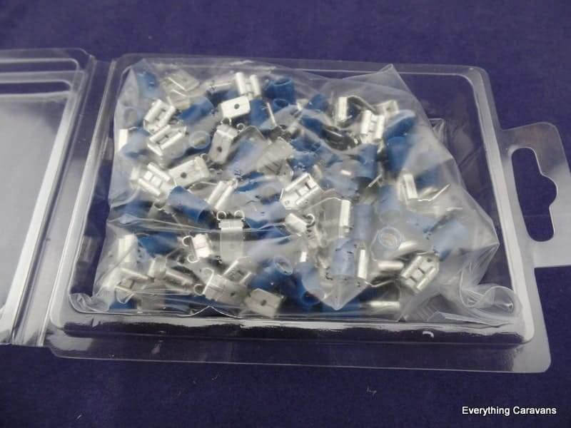 Blue 6.3mm Female Spade+Tab Crimp Pk 100 - Everything Caravans