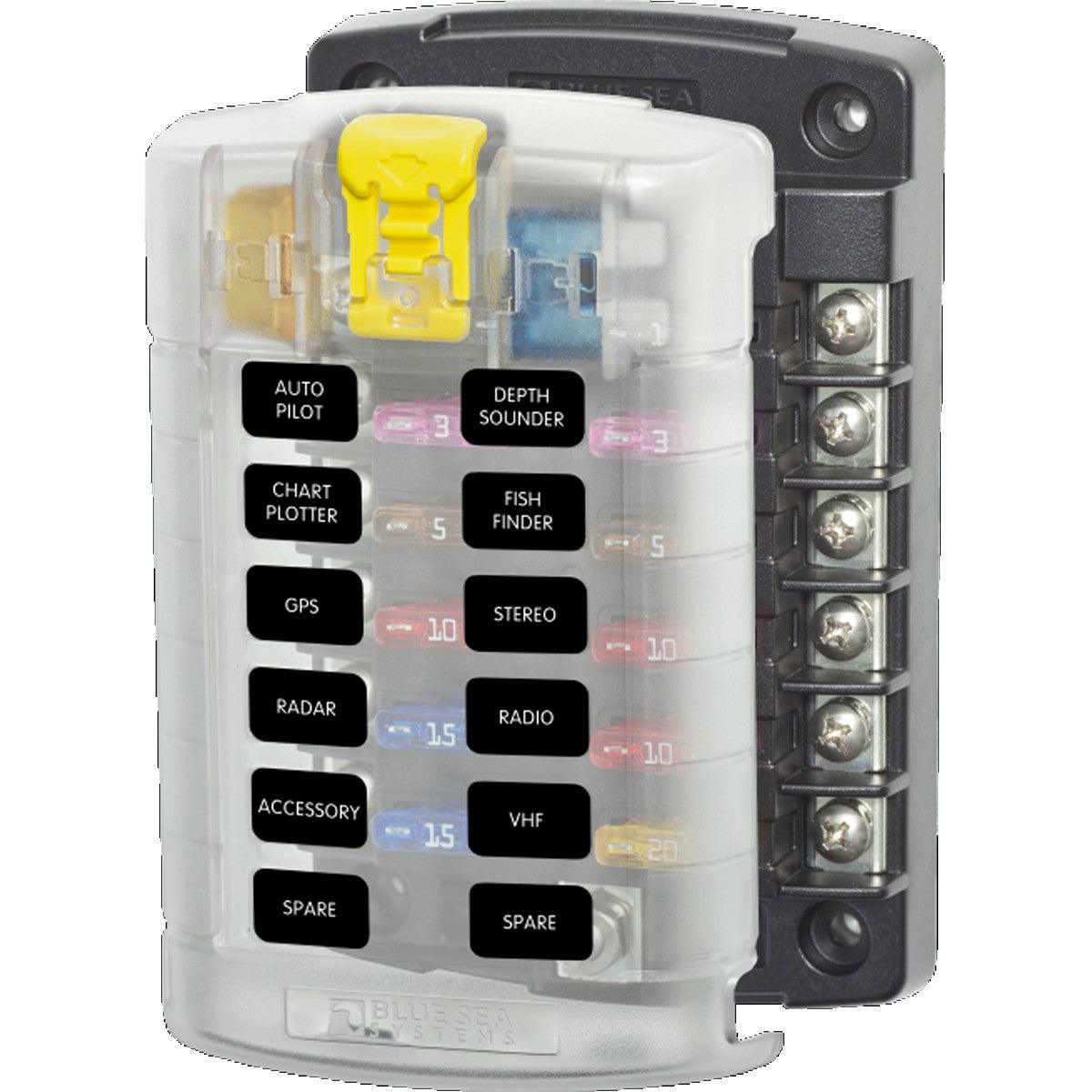 Bluesea Blade Fuse Block – 12 Circuits with Cover - Everything Caravans